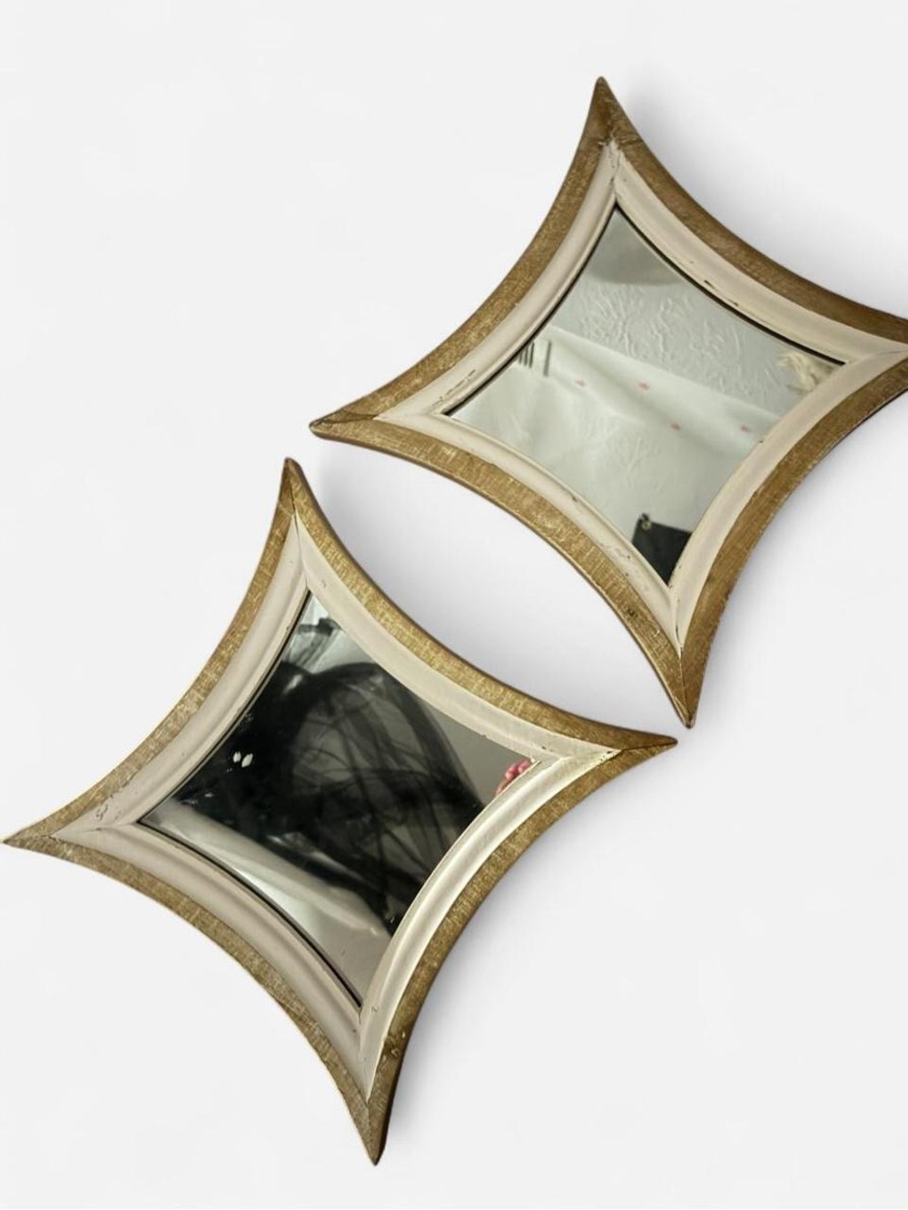 Gold and Cream Diamond-Shaped Wall Mirror Pair - Decorative Accent